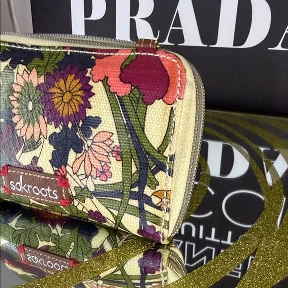 Sakroots Yellow Multi Floral Zip Wallet with Green, Purple & Pink Accents - Picture 7 of 10